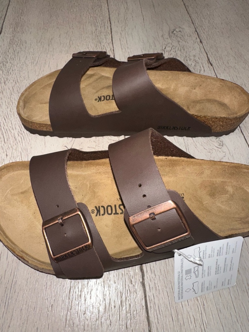Birkenstock Arizona Double Strap Sandals in Dark Brown with Copper Buckles - Picture 5 of 7